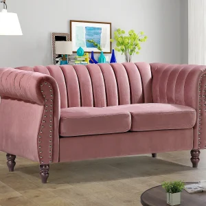 Tweezits-Chesterfield-bank van oudroze velours TRUMBO Tweezits-Chesterfield-bank van oudroze velours TRUMBO