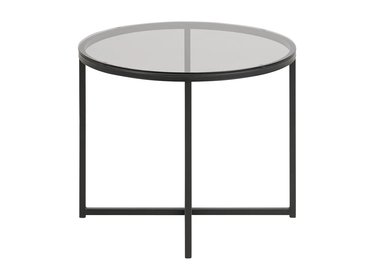 Cape bijzettafel Ø55 cm rookkleurig glas en mat zwart metaal.