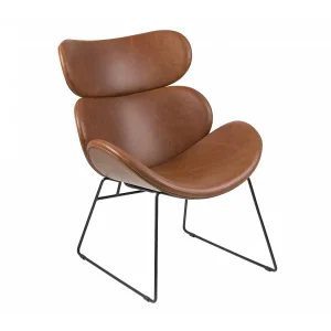 Cazy fauteuil in cognac kunstleder en zwart metalen onderstel. Cazy fauteuil in cognac kunstleder en zwart metalen onderstel.