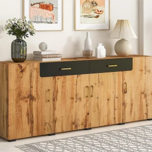 Dressoir L 200cm – 4 deuren met 2 laden – Naturel
