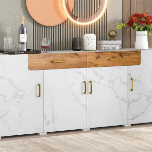 Dressoir L 200cm – 4 deuren met 2 laden – Wit