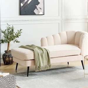 Chaise longue bouclé beige rechtszijdig ALLIER