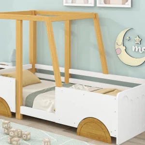 Kajuitbed – 90 x 200 cm – MDF en grenen – lattenbodem – wit en natuurlijke kleuren Kajuitbed – 90 x 200 cm – MDF en grenen – lattenbodem – wit en natuurlijke kleuren