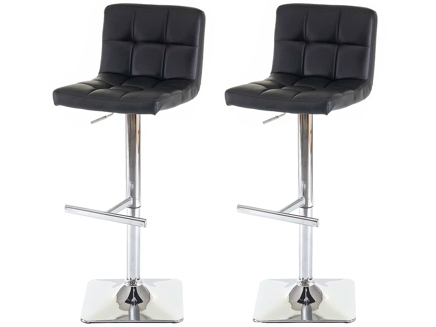 Cadiz barkruk (set van 2), kunstleer zwart, voet chroom