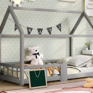 Cabinebed 90x200cm in massief hout – met schoolbord – Grijs