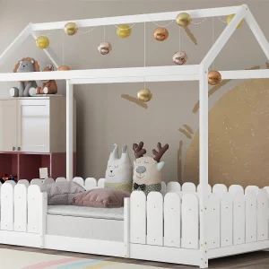 Cabinebed 90x200cm in massief hout – met valbeveiliging – Wit
