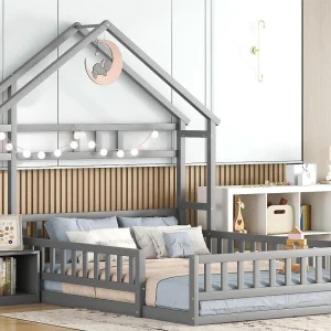 Kajuitbed 140 x 200 cm met nachtkastje – Dennen en MDF – Grijs Kajuitbed 140 x 200 cm met nachtkastje – Dennen en MDF – Grijs