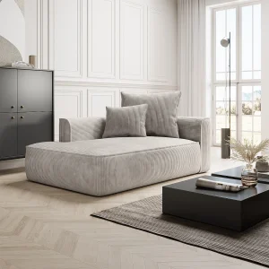 Chaise longue met hoek rechts van beige ribfluweel, design PINETA Chaise longue met hoek rechts van beige ribfluweel, design PINETA