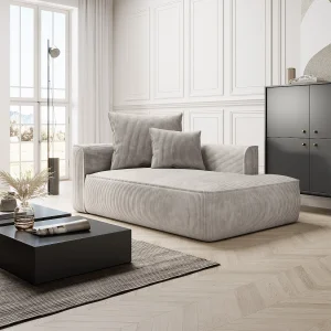 Chaise longue met hoek links van beige ribfluweel, design PINETA Chaise longue met hoek links van beige ribfluweel, design PINETA