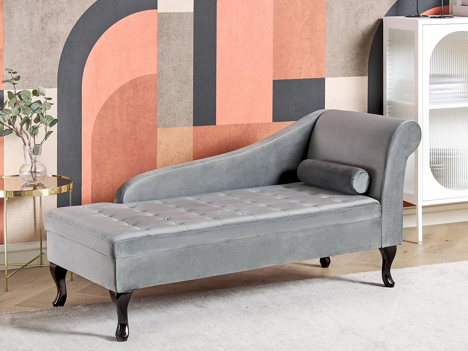 Chaise longue met opbergruimte fluweel lichtgrijs rechtszijdig PESSAC