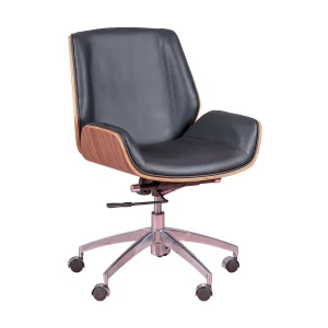 Bureaustoel met notenhout en bekleed met Italiaans leer Nordic – Zwart Bureaustoel met notenhout en bekleed met Italiaans leer Nordic – Zwart