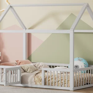 Cabinebed voor kind of baby – 90 x 200 cm – rails en deur – inclusief lattenbodem – wit hout