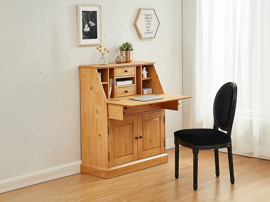 Bureaukast CLEORE - Dennenhout en MDF - Eiken - Koop online