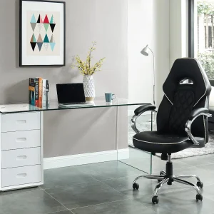 Bureau MURIEL met opbergruimte – 4 laden – Gehard glas & MDF Bureau MURIEL met opbergruimte – 4 laden – Gehard glas & MDF