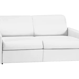Uitklapbare bank in wit kunstleder met traagschuim zitting 140 cm matras 18 cm CALIFE Uitklapbare bank in wit kunstleder met traagschuim zitting 140 cm matras 18 cm CALIFE
