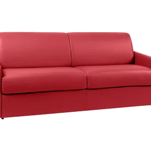 Express slaapbank in rood kunstleer met traagschuim zitting 160 cm matras 22 cm CALIFE Express slaapbank in rood kunstleer met traagschuim zitting 160 cm matras 22 cm CALIFE