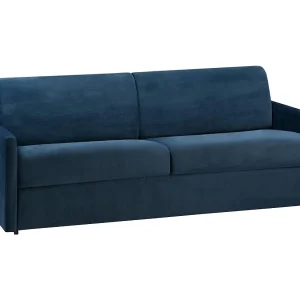 Slaapbank donkerblauw fluweel traagschuim zitting 160 cm matras 22 cm CALIFE