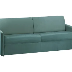 Slaapbank in smaragdgroen fluweel traagschuim zitting 160 cm matras 22 cm CALIFE Slaapbank in smaragdgroen fluweel traagschuim zitting 160 cm matras 22 cm CALIFE