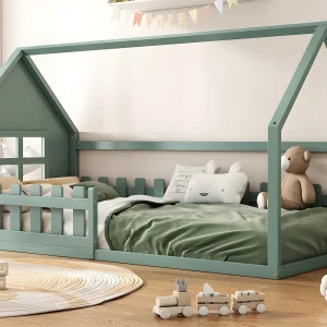 Cabinebed voor kinderen 90×200 cm – in de vorm van een huis – in grenenhout en MDF – Groen Cabinebed voor kinderen 90×200 cm – in de vorm van een huis – in grenenhout en MDF – Groen