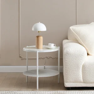 Lamp om te plaatsen van hout en metaal – D20 x H35,5 cm – Naturel en wit – TANTA