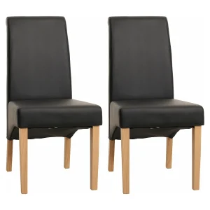 Cesena eetkamerstoel (set van 2),  mat imitatieleer, zwart, lichtgekleurde poten