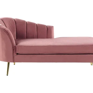 Chaise longue fluweel roze linkszijdig ALLIER Chaise longue fluweel roze linkszijdig ALLIER