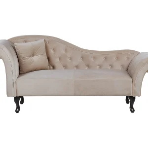 Chaise longue fluweel beige linkszijdig LATTES Chaise longue fluweel beige linkszijdig LATTES