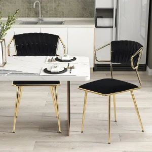 Set van 2 fluwelen en metalen stoelen – Keukenstoel voor restaurant en eetkamer – Zwart Set van 2 fluwelen en metalen stoelen – Keukenstoel voor restaurant en eetkamer – Zwart