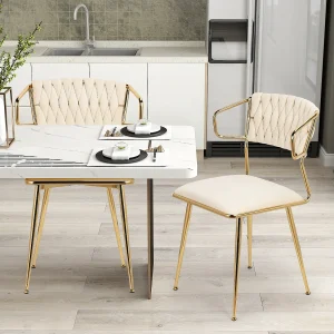 Set van 2 fluwelen en metalen stoelen – Keukenstoel voor restaurant en eetkamer – Beige Set van 2 fluwelen en metalen stoelen – Keukenstoel voor restaurant en eetkamer – Beige