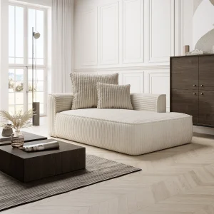 Chaise longue met hoek rechts van grof beige ribfluweel PINETA Chaise longue met hoek rechts van grof beige ribfluweel PINETA
