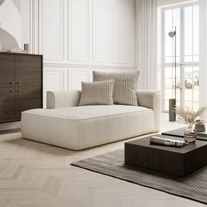 Chaise longue met hoek links van grof beige ribfluweel PINETA Chaise longue met hoek links van grof beige ribfluweel PINETA