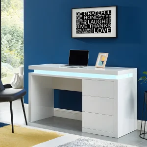 Bureau EMERSON – 3 laden – Wit gelakt MDF – Led-verlichting