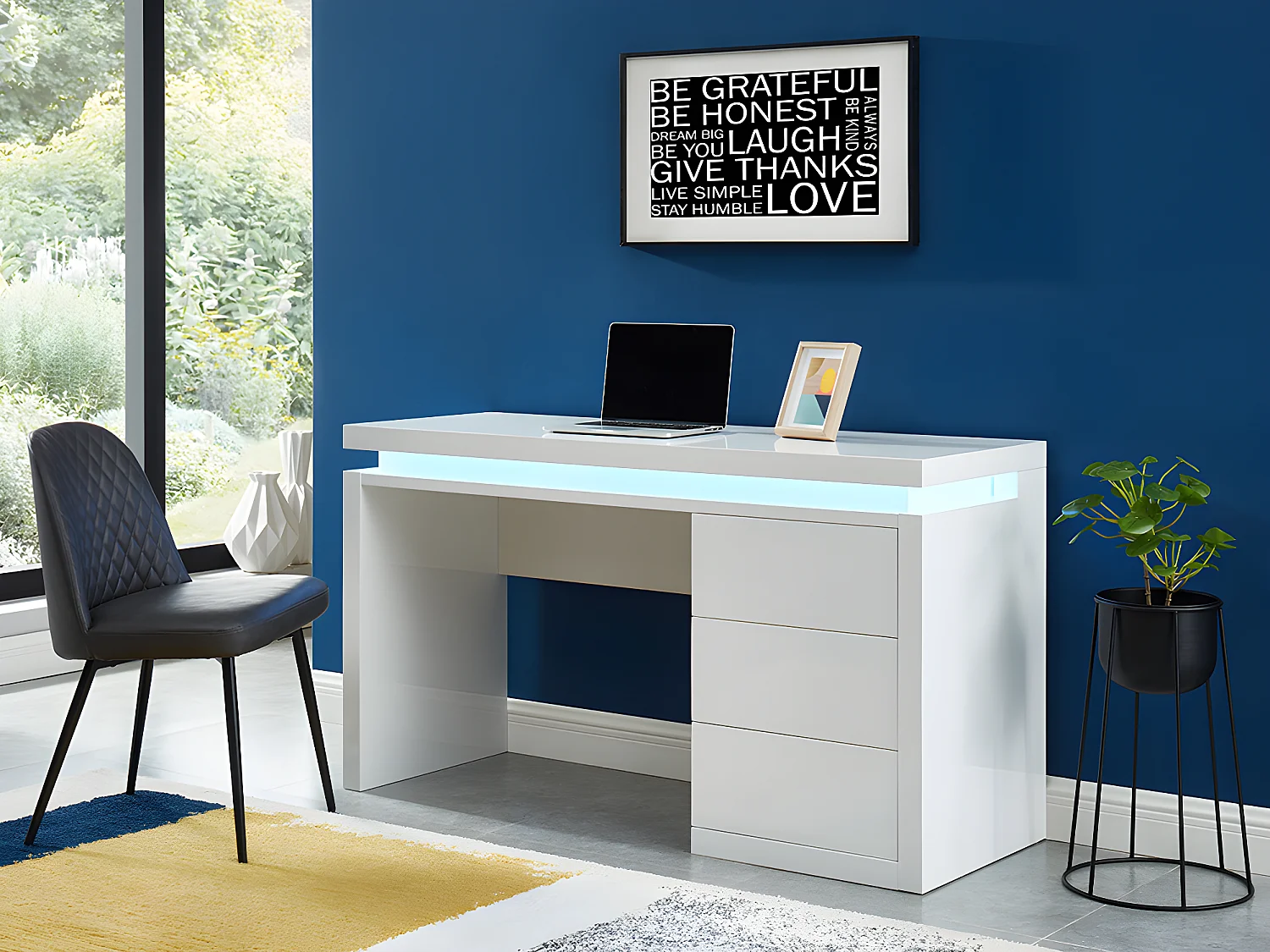 Bureau EMERSON - 3 laden - Wit gelakt MDF - Led-verlichting