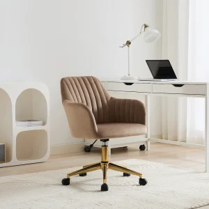 Bureaustoel fluweel beige en goudkleurig verstelbare hoogte – ELEANA