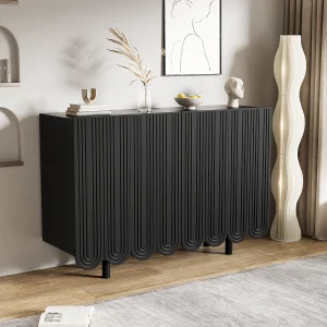 Buffet 120×80.8×37.5cm, buffet en forme de larme avec 4 portes profilées et charnière tampon, noir Buffet 120×80.8×37.5cm, buffet en forme de larme avec 4 portes profilées et charnière tampon, noir