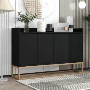 Buffet moderne 120 x 30 x 80 cm – Buffet style minimaliste avec 4 portes pour salle à manger, salon, cuisine – noir