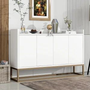 Buffet moderne 120 x 30 x 80 cm – Buffet style minimaliste avec 4 portes pour salle à manger, salon, cuisine – blanc