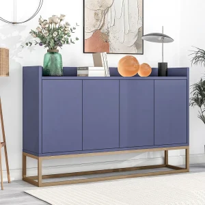 Buffet moderne 120 x 30 x 80 cm – Buffet style minimaliste avec 4 portes pour salle à manger, salon, cuisine – bleu marine