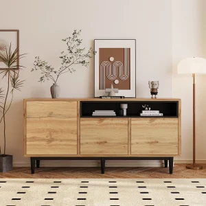 Buffet en bois avec trois portes et étagères 160 x 35 x 76 cm – Armoire TV design peu encombrant robuste et fiable Buffet en bois avec trois portes et étagères 160 x 35 x 76 cm – Armoire TV design peu encombrant robuste et fiable