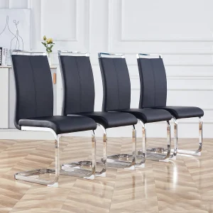 Sled Base Chair Set van 4 – Chromen metalen basis Draagt tot 120 kg Zachte vulling met kunstleren hoes – Zwart Sled Base Chair Set van 4 – Chromen metalen basis Draagt tot 120 kg Zachte vulling met kunstleren hoes – Zwart