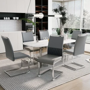 Moderne eetkamerstoel set van 6 – Hoge rugleuning gestoffeerde poten stoel kruisstrepen rugleuning voor eetkamer, keuken, kantoorstoel – grijs Moderne eetkamerstoel set van 6 – Hoge rugleuning gestoffeerde poten stoel kruisstrepen rugleuning voor eetkamer, keuken, kantoorstoel – grijs