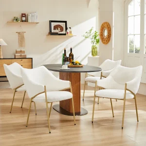 4-delige eetkamerstoel, met armleuningen, lamsbontstof, dik zitkussen, 52,5 x 48 x 83,7 cm beige 4-delige eetkamerstoel, met armleuningen, lamsbontstof, dik zitkussen, 52,5 x 48 x 83,7 cm beige