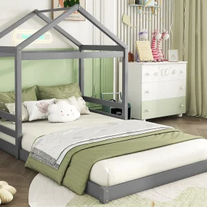 Cabinebed 140x200cm in massief hout – met lattenbodem – Grijs (matras niet inbegrepen) Cabinebed 140x200cm in massief hout – met lattenbodem – Grijs (matras niet inbegrepen)