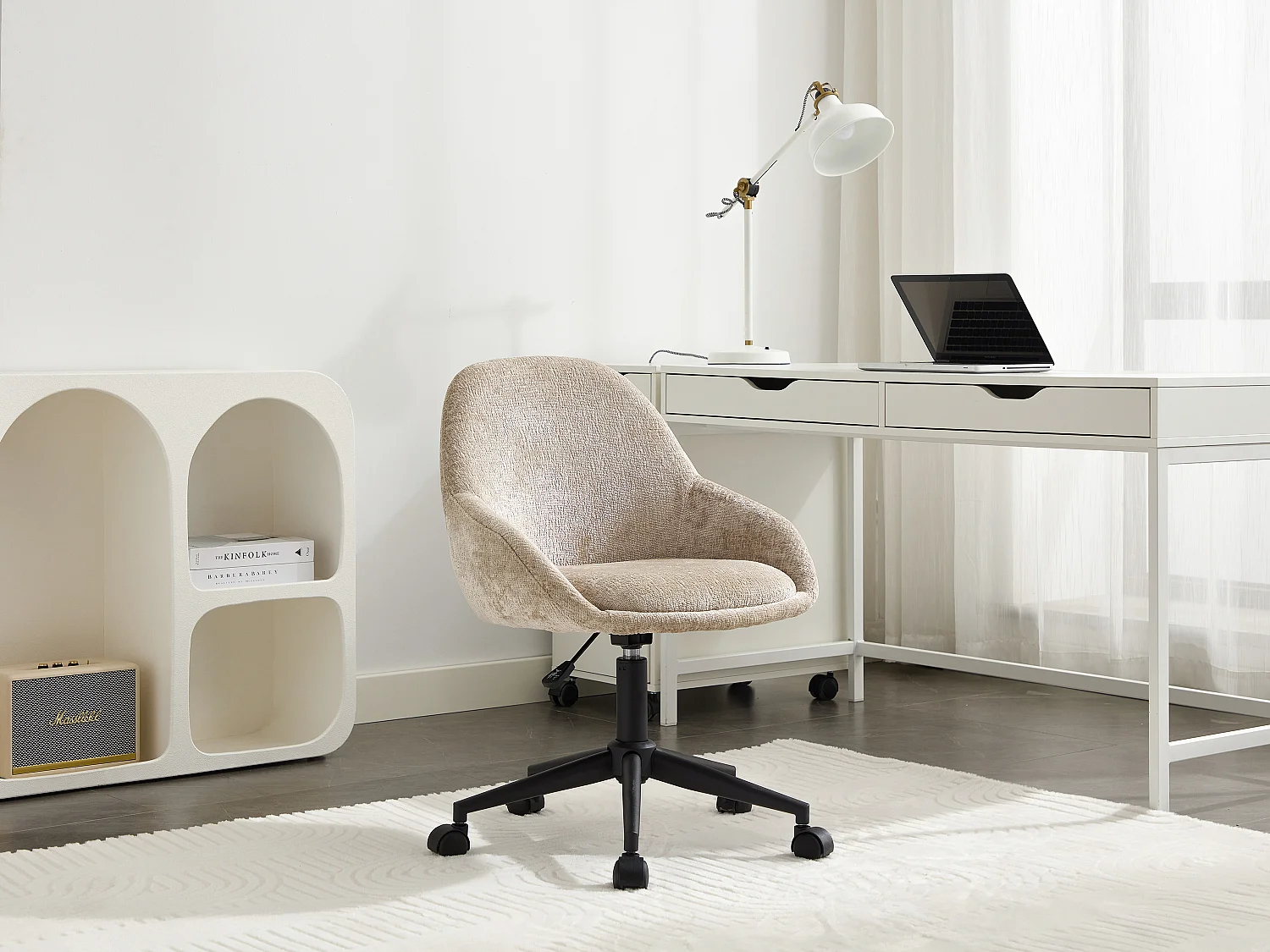Bureaustoel van beige velours met afstelbare hoogte - NAODY