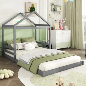 Cabinebed 140 x 200 cm met hoofdeinde – grenen + MDF – lattenbodem – voor kinderen – grijs (zonder matras) Cabinebed 140 x 200 cm met hoofdeinde – grenen + MDF – lattenbodem – voor kinderen – grijs (zonder matras)