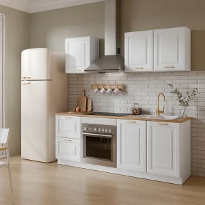 Complete keuken – Met werkblad 200 cm – Wit en naturel – CELOMIA Complete keuken – Met werkblad 200 cm – Wit en naturel – CELOMIA