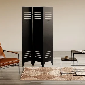 Industrieel kamerscherm met lockerdeur van metaal – L107 x H178 cm – Zwart – CASILY Industrieel kamerscherm met lockerdeur van metaal – L107 x H178 cm – Zwart – CASILY