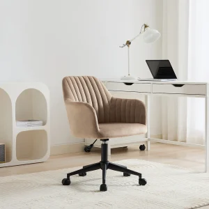 Bureaustoel fluweel beige en zwart verstelbare hoogte – ELEANA
