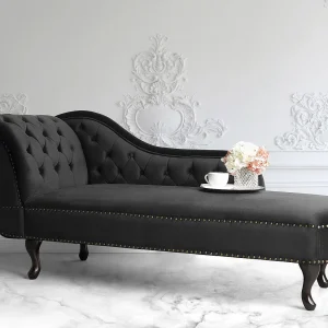 Chaise longue fluweel zwart linkszijdig NIMES Chaise longue fluweel zwart linkszijdig NIMES