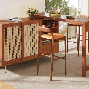 Buffet, uitschuifbaar draaibarmeubilair – MDF – met diverse opbergruimtes – bruin Buffet, uitschuifbaar draaibarmeubilair – MDF – met diverse opbergruimtes – bruin